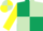 Dark green and light green (quartered), yellow sleeves, light green and yellow quartered cap