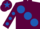 MAROON, large royal blue spots, royal blue spots on sleeves, royal blue star on cap