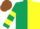DARK GREEN and YELLOW (halved), hooped sleeves, BROWN cap