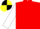 Red, White sleeves, Black and Yellow quartered cap