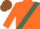 Orange, olive green sash, brown cap