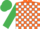 Orange and White check, Emerald Green sleeves and cap