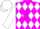Magenta, White Diamonds, Magenta Stripe on White Sleeves, White Cap