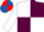 WHITE & MAROON QUARTERED, white sleeves, red & royal blue quartered cap