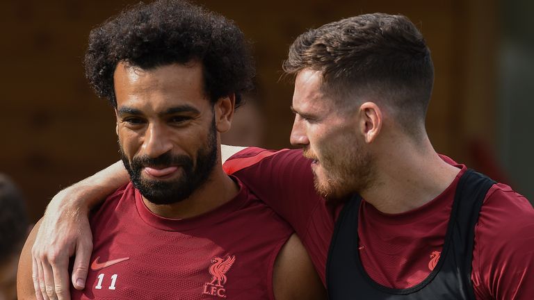 Liverpool forward Mohamed Salah (left) has been 'incredible this season', according to team-mate Andrew Robertson (Getty)