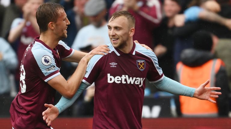 Jarrod Bowen celebrates after giving West Ham the lead