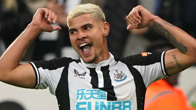 Bruno Guimaraes celebrates his goal for Newcastle United against Arsenal