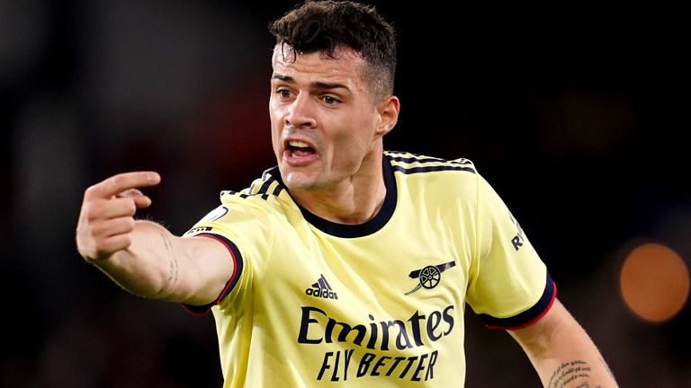 Arsenal&#39;s Granit Xhaka during the Premier League match at Selhurst Park, London. Picture date: Monday April 4, 2022.