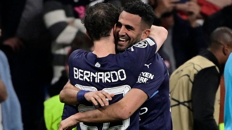 Riyad Mahrez scores for Man City against Real Madrid in the Champions League semi-final second leg