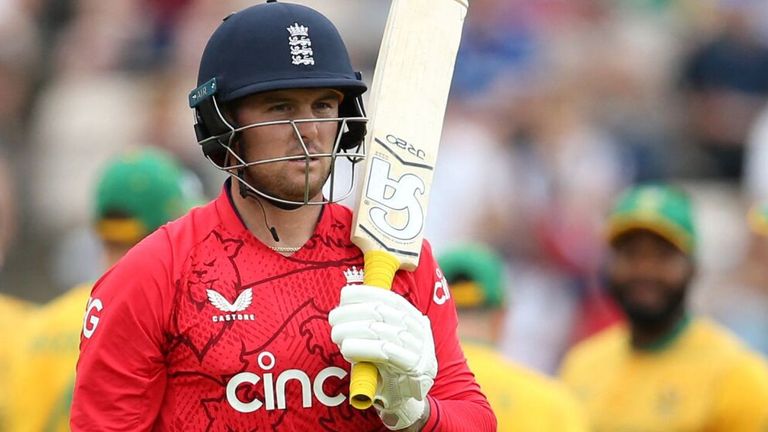 Jason Roy walks off after being dismissed in the third T20I between England and South Africa at the Ageas Bowl