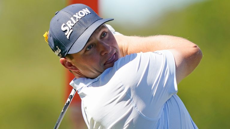 Sepp Straka, of Austria, watches after hitting during the final round of the Sanderson Farms Championship golf tournament in Jackson, Miss., Sunday, Oct. 2, 2022. (AP Photo/Rogelio V. Solis)