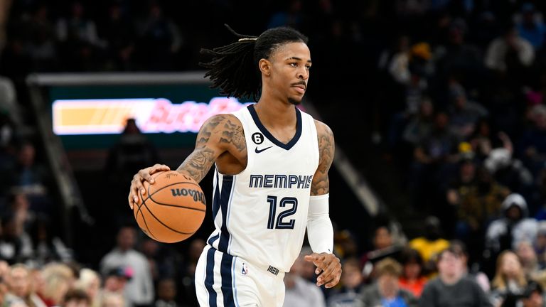 Memphis Grizzlies guard Ja Morant (12) plays in the first half of an NBA basketball game against the Indiana Pacers.