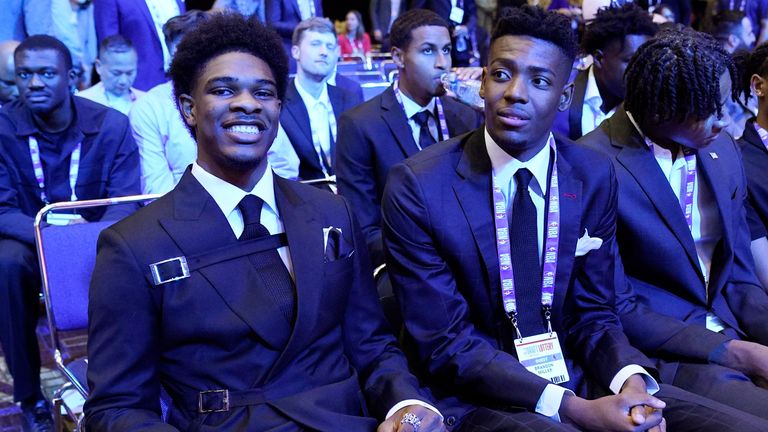 Scoot Henderson and Brandon Miller attend the NBA Draft Lottery in Chicago 