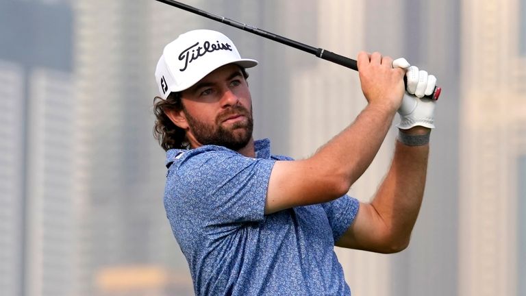 Cameron Young of the U.S. plays his second shot on 13th hole during the second round of the Hero Dubai Desert Classic golf tournament, in Dubai, United Arab Emirates, Friday, Jan. 19, 2024. (AP Photo/Kamran Jebreili)