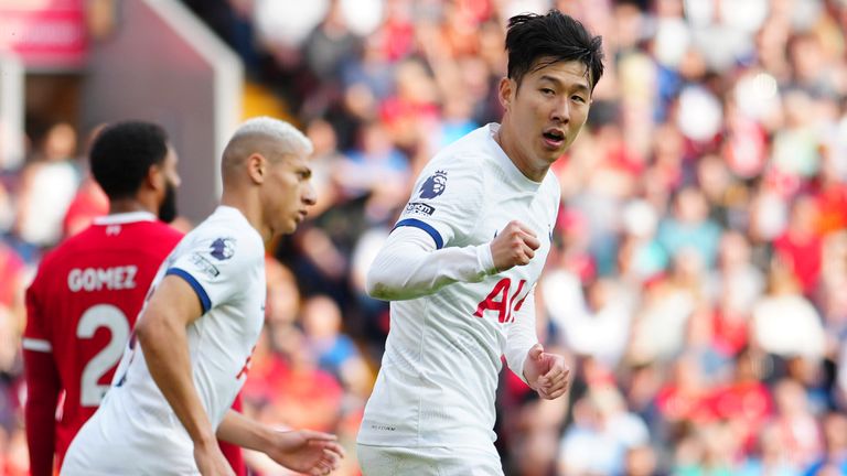 Heung-min Son celebrates after Spurs cut Liverpool&#39;s four-goal lead in half