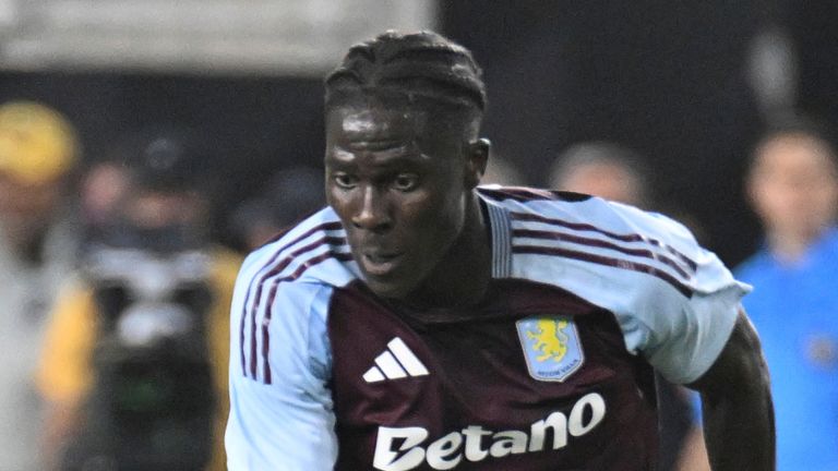 July 27, 2024: Aston Villa midfielder Amadou Onana handles the ball against the Columbus Crew in the second half in their match in Columbus, Ohio. Brent Clark/Cal Sport Media (Credit Image: .. Brent Clark/Cal Sport Media) (Cal Sport Media via AP Images)