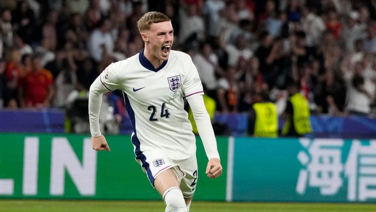 England&#39;s Cole Palmer celebrates his equaliser