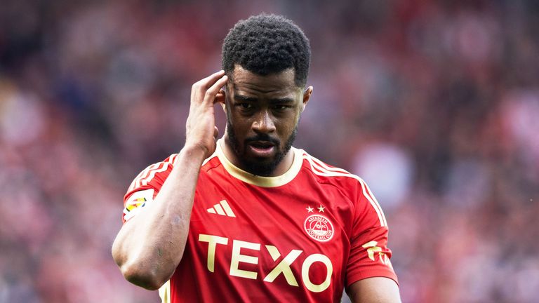 GLASGOW, SCOTLAND - APRIL 20: Aberdeen&#39;s Duk during a Scottish Gas Scottish Cup semi-final match between Aberdeen and Celtic at Hampden Park, on April 20, 2024, in Glasgow, Scotland.  (Photo by Craig Williamson / SNS Group)