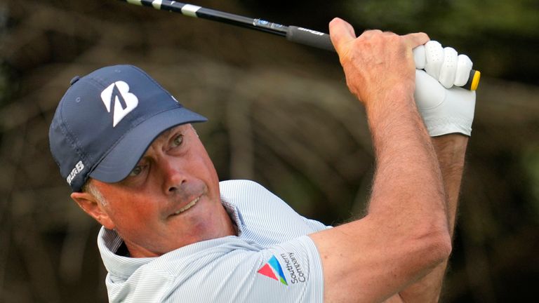 Matt Kuchar watches his tee shot on the second hole during the second round of the 3M Open golf tournament at the Tournament Players Club, Friday, July 26, 2024, in Blaine, Minn. (AP Photo/Charlie Neibergall)