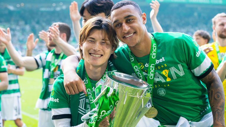 Adam Idah (right) helped Celtic win the Scottish Premiership title last season