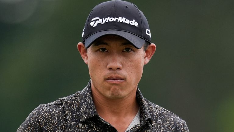 Collin Morikawa stands on the third green during the final round of the Tour Championship golf tournament, Sunday, Sept. 1, 2024, in Atlanta. (AP Photo/Mike Stewart)