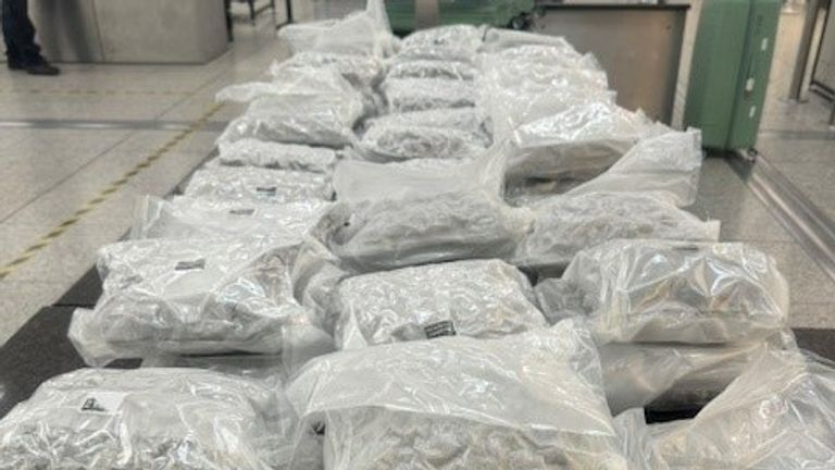 Two suitcases were intercepted with 60kg of cannabis at Stansted Airport (Credit: NCA)