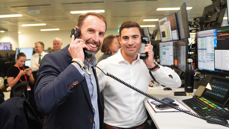 Gareth Southgate during the BGC annual charity day at Canary Wharf in London, held annually in commemoration of BGC&#39;s 658 colleagues and the 61 Eurobrokers employees lost on 9/11. On Charity Day, 100% of BGC Group&#39;s global revenues are donated to the Cantor Fitzgerald Relief Fund and dozens of many other charities around the world.