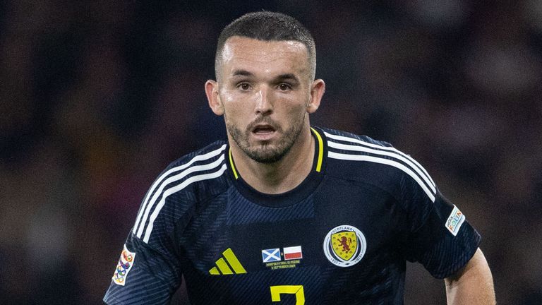 GLASGOW, SCOTLAND - SEPTEMBER 05: Scotland's John McGinn in action during a UEFA Nations League - League A Group 1 match between Scotland and Poland at Hampden Park, on September 05, 2024, in Glasgow, Scotland. (Photo by Alan Harvey / SNS Group)