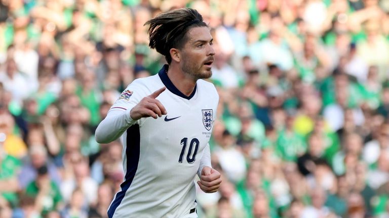 Jack Grealish celebrates after scoring England&#39;s second goal against Republic of Ireland