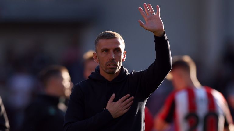 Wolverhampton Wanderers manager Gary O'Neil after the final whistle of the Premier League match at the Gtech Community Stadium, London. Picture date: Saturday October 5, 2024.