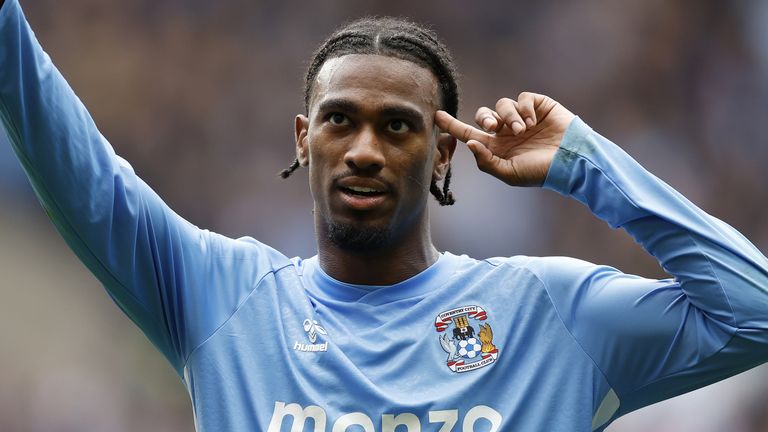 Haji Wright celebrates scoring Coventry City's winning goal