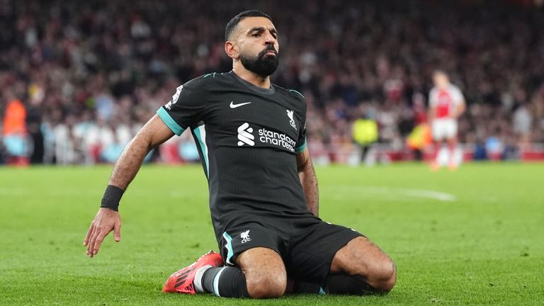 Liverpool's Mohamed Salah celebrates scoring their side's second goal of the game