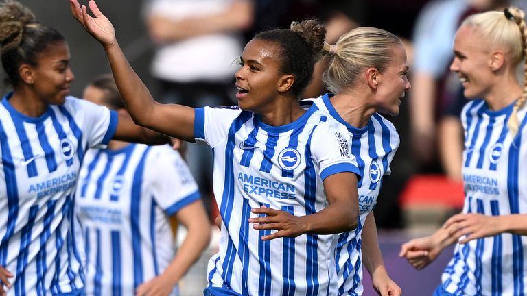 Nikita parris celebrates scoring for Brighton