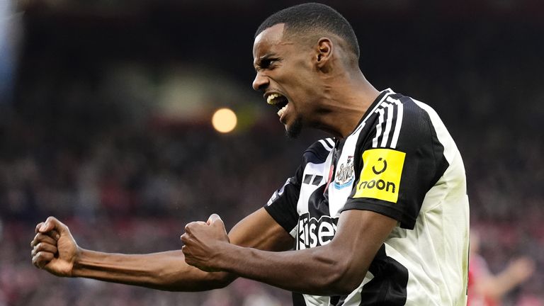 Newcastle United's Alexander Isak celebrates scoring their equaliser