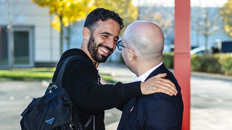 Ruben Amorim is greeted at Carrington by Man Utd CEO Omar Berrada