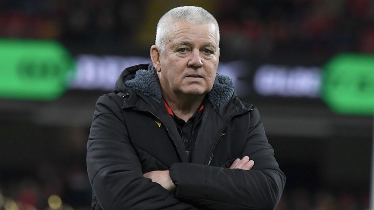 Wales coach Warren Gatland watches his team before the Autumn Nations series rugby union match between Wales and Australia at the Principality Stadium in Cardiff, Wales, Sunday, Nov. 17, 2024.(AP Photo/Rui Vieira)