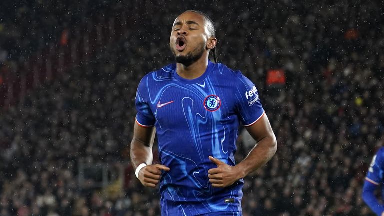 Christopher Nkunku celebrates scoring Chelsea's second goal of the game 