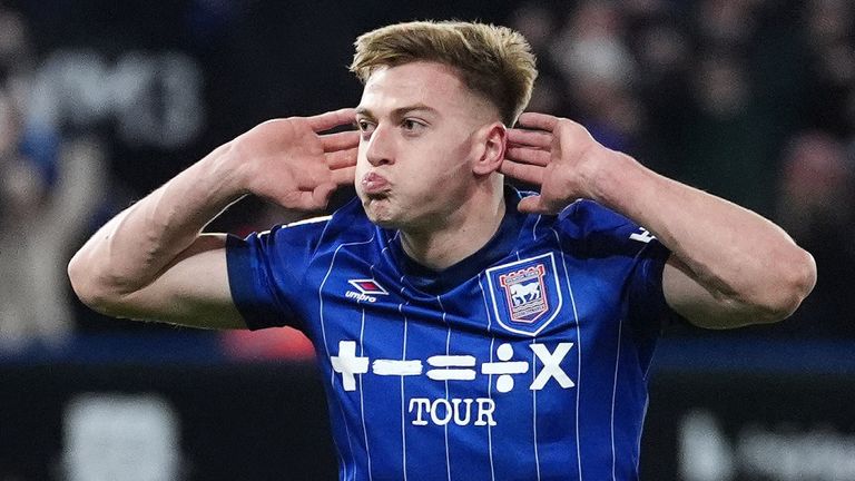 Ipswich Town's Liam Delap celebrates scoring their side's first goal of the game