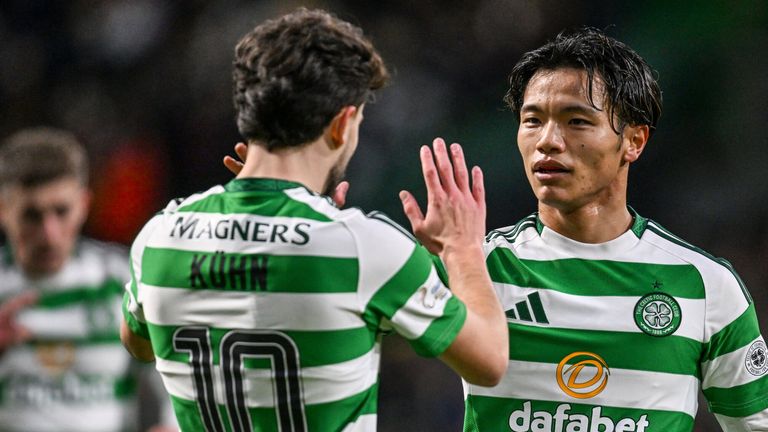 Reo Hatate (R) and Nicolas Kuhn came off Celtic's bench to score