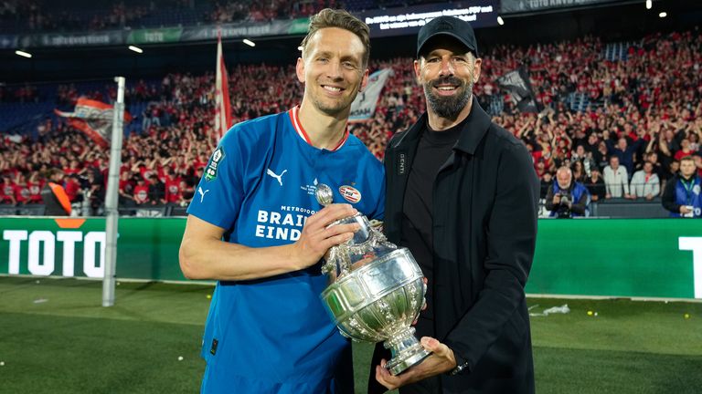 Van Nistelrooy (right) lifted the Dutch Cup with PSV months before he left the club in 2023