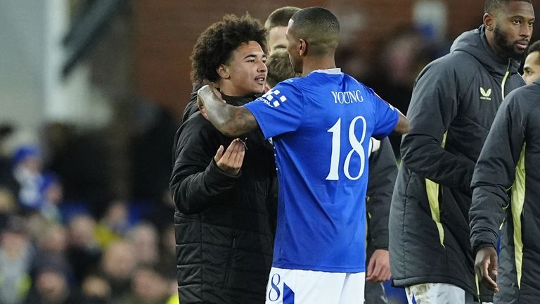 Ashley Young and his son Tyler at Goodison at full time