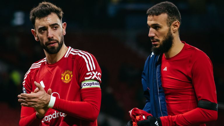 Bruno Fernandes claps supporters following Man Utd's 3-1 loss to Brighton