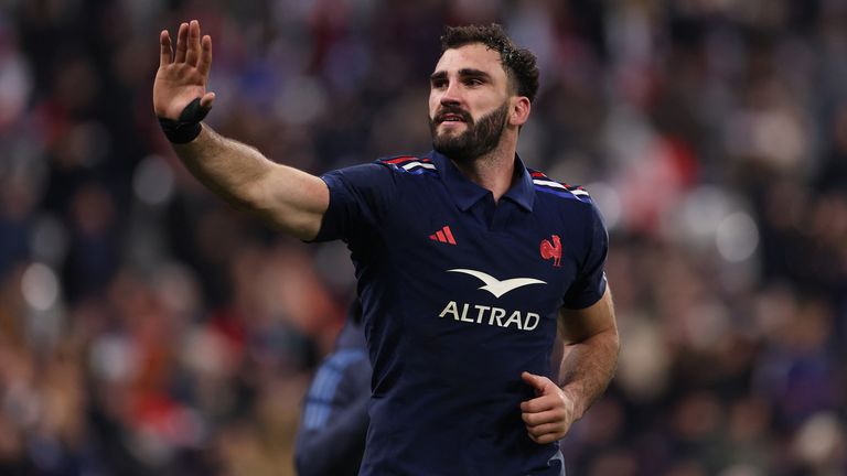 France's number eight Charles Ollivon gestures during the Autumn Nations Series international rugby union test match between France and Argentina at the Stade de France in Saint-Denis, north of Paris, on November 22, 2024. (Photo by FRANCK FIFE / AFP)