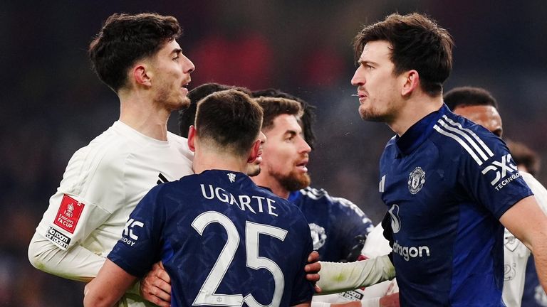 Tempers flare between Kai Havertz and Harry Maguire 