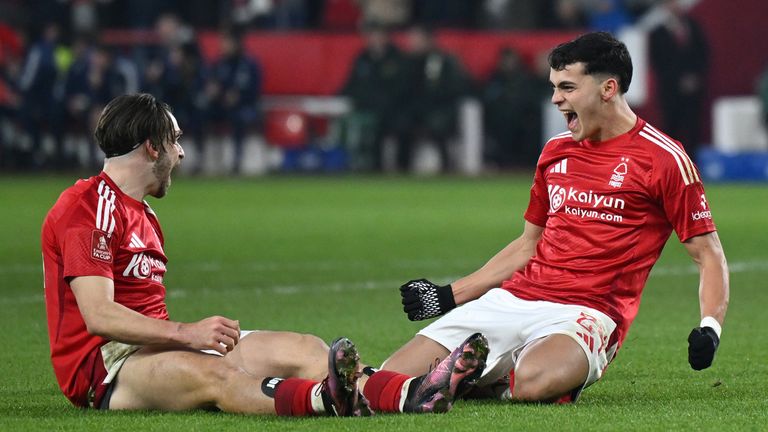 Ramon Sosa celebrates after doubling Nottingham Forest's lead against Luton