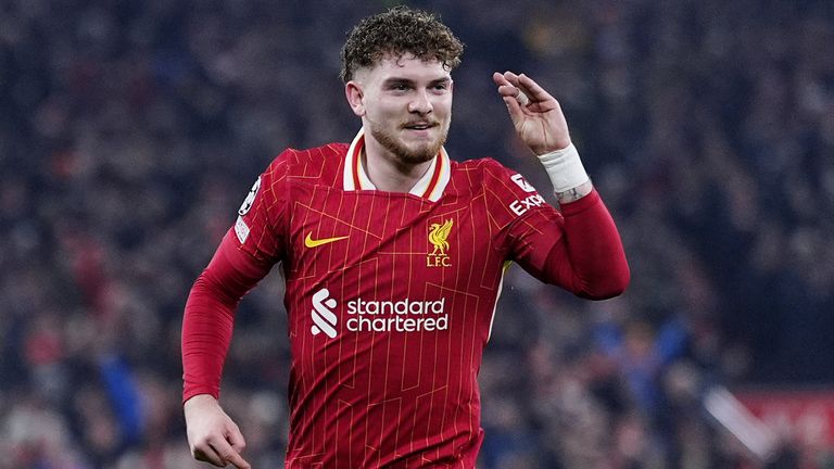 Liverpool's Harvey Elliott celebrates scoring against Lille