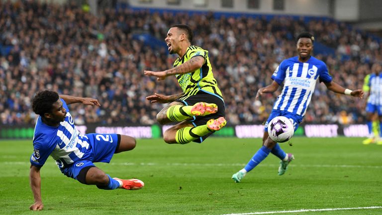 Gabriel Jesus won a penalty in Arsenal's 3-0 win over Brighton last April