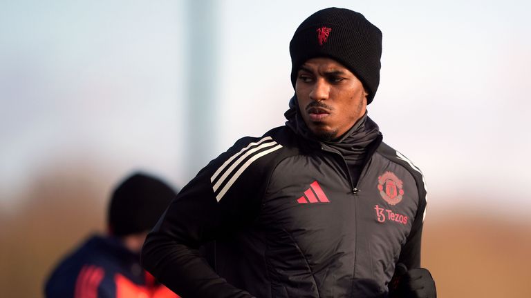 Marcus Rashford during a training session at Carrington