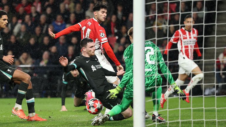 Ricardo Pepi scores to give PSV Eindhoven a 3-2 lead against Liverpool