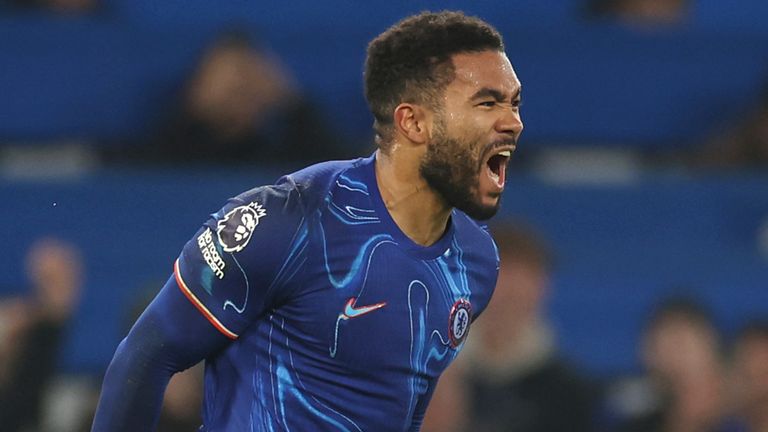 Chelsea's Reece James celebrates after scoring a late leveller (AP Photo/Ian Walton)